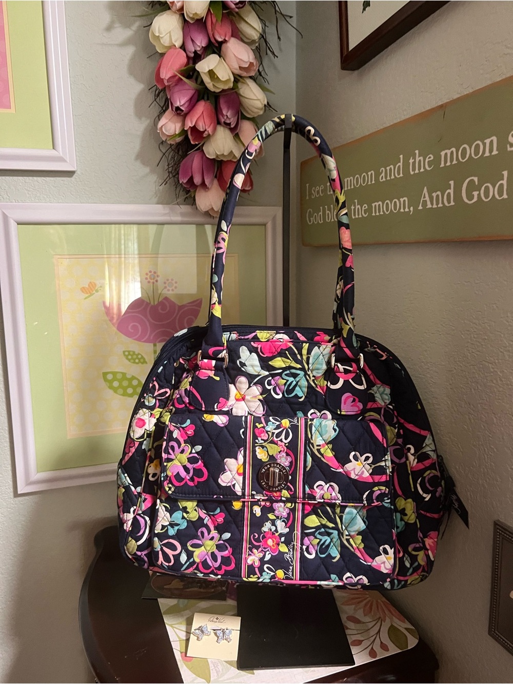 Vera Bradley Black Quilted Tote with Multicolor Floral Print - Picture 4 of 4